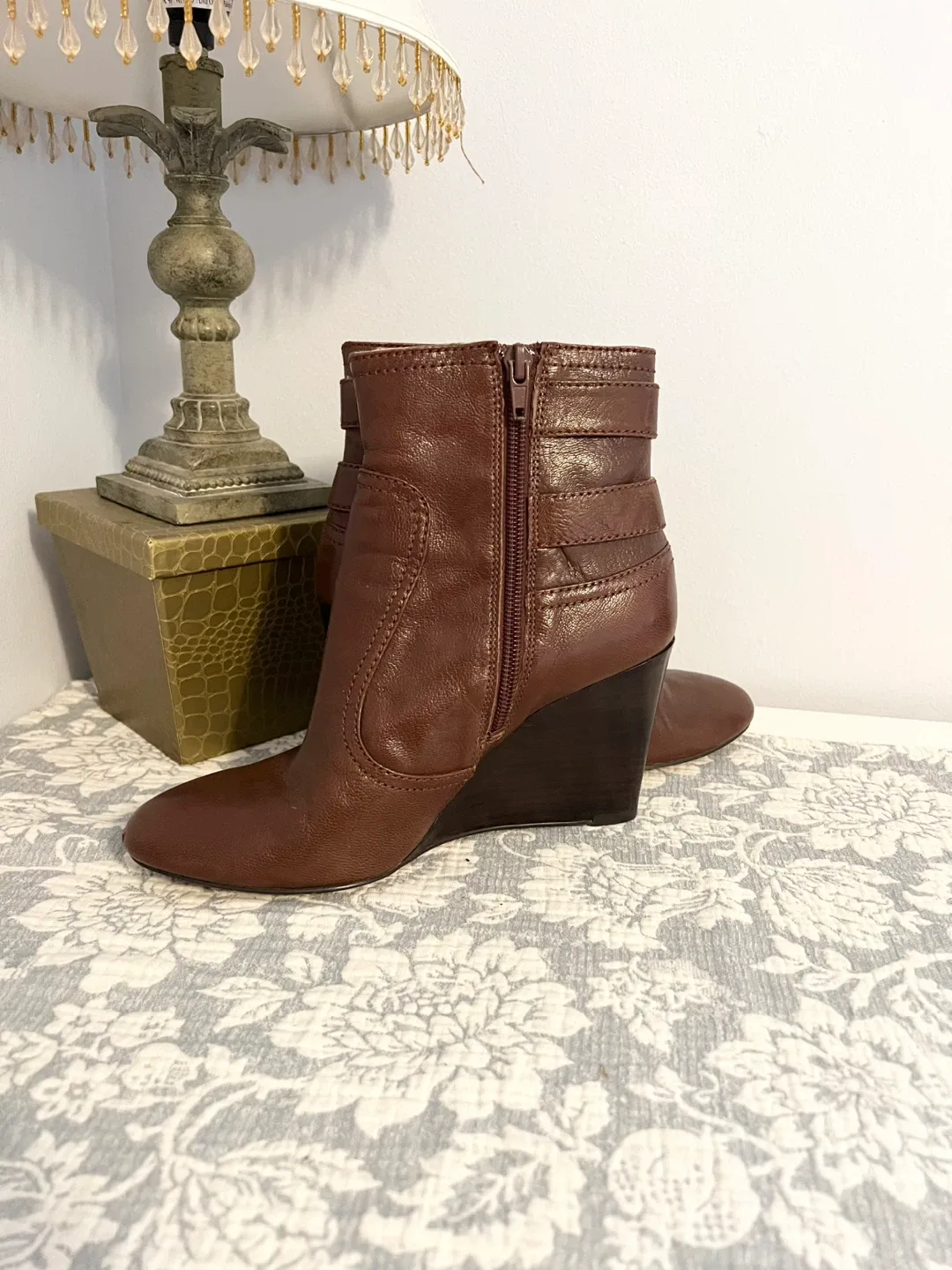 Nine West Brown Leather Wedge Boots image indicator(3)