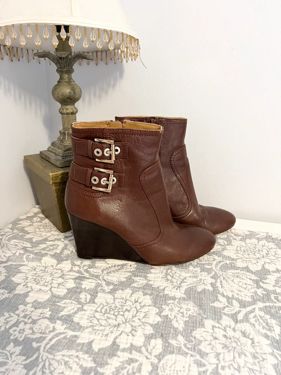 Nine West Brown Leather Wedge Boots