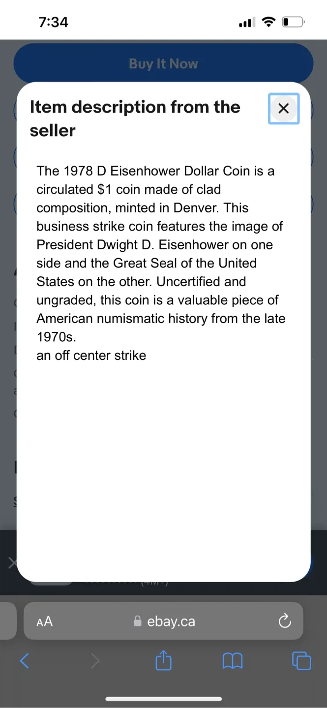 1978 D Eisenhower Dollar Coin Error Circulated image indicator(5)