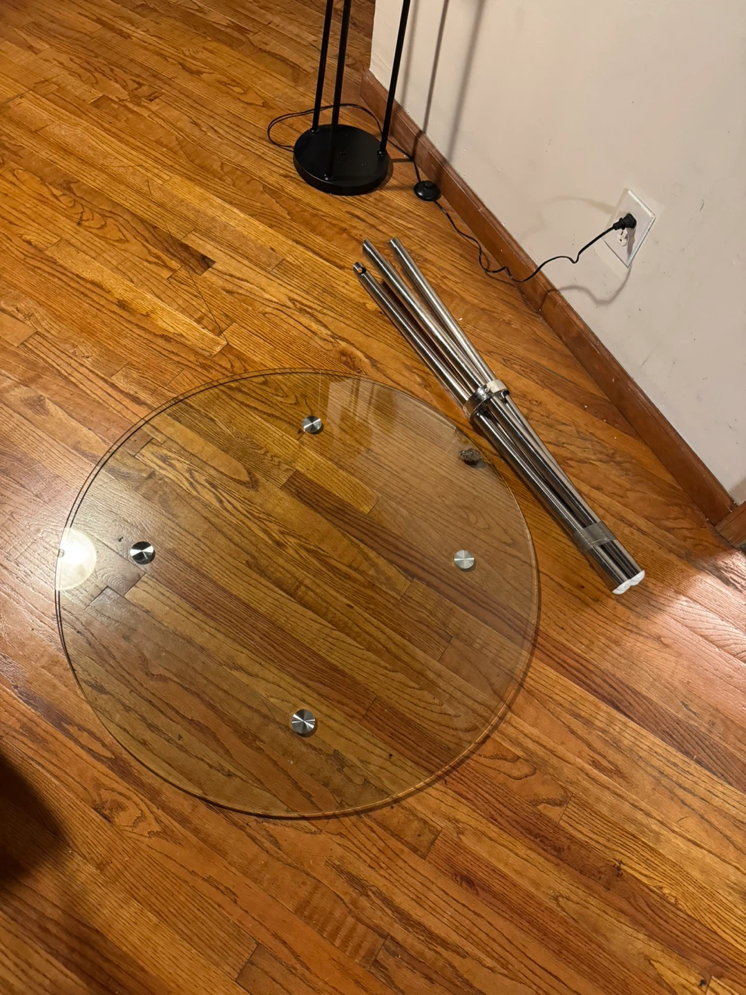 Round Glass Dining Table with Steel Trestle Legs - photo 3