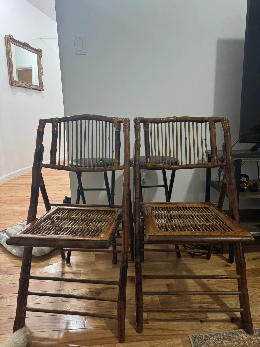 Set of 2 Vintage Bamboo Folding Chairs - photo 4