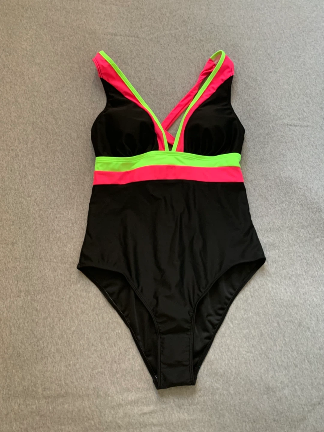 Black with Neon Accents One Piece Swimsuit - Size 0XL