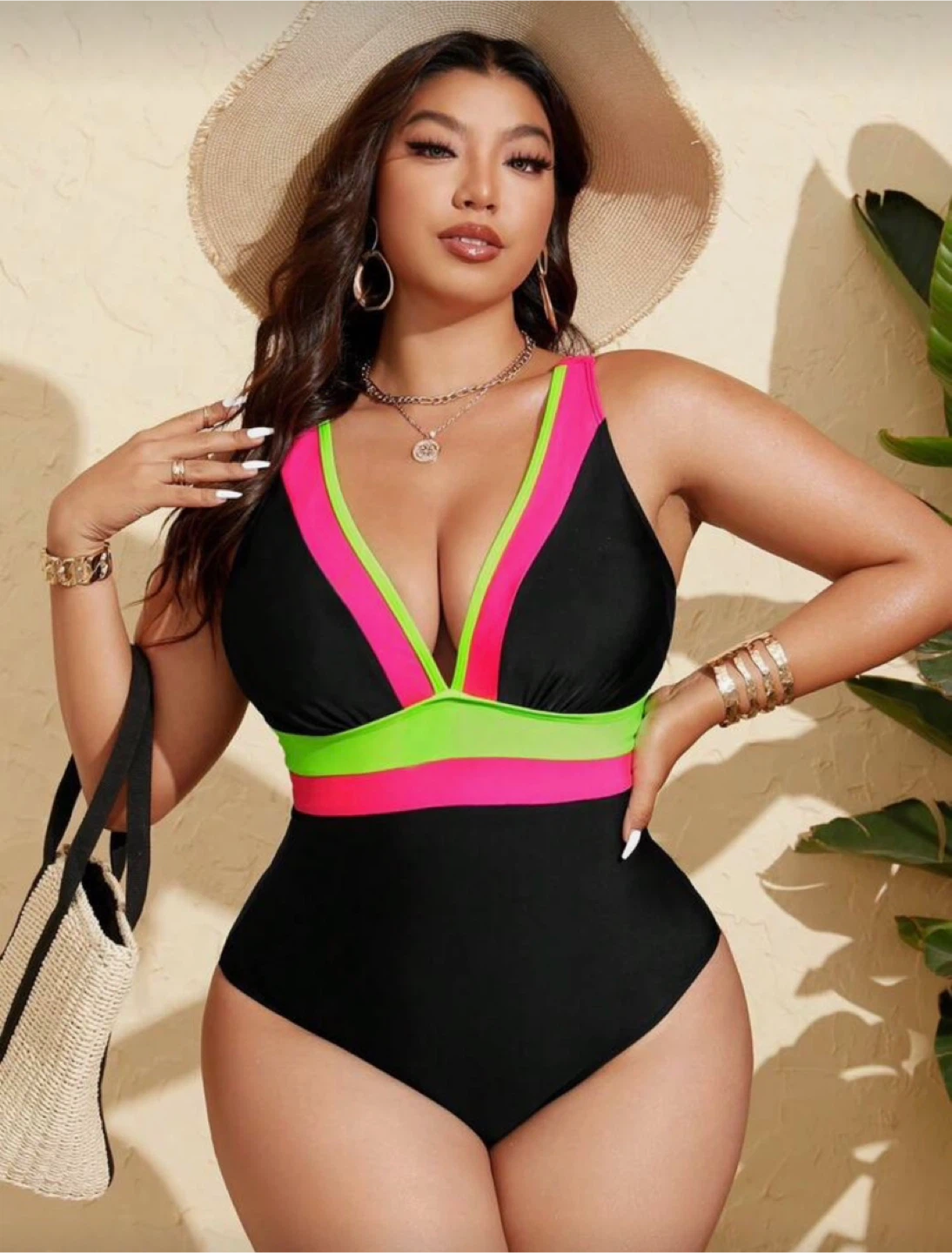Black with Neon Accents One Piece Swimsuit - Size 0XL - photo 2