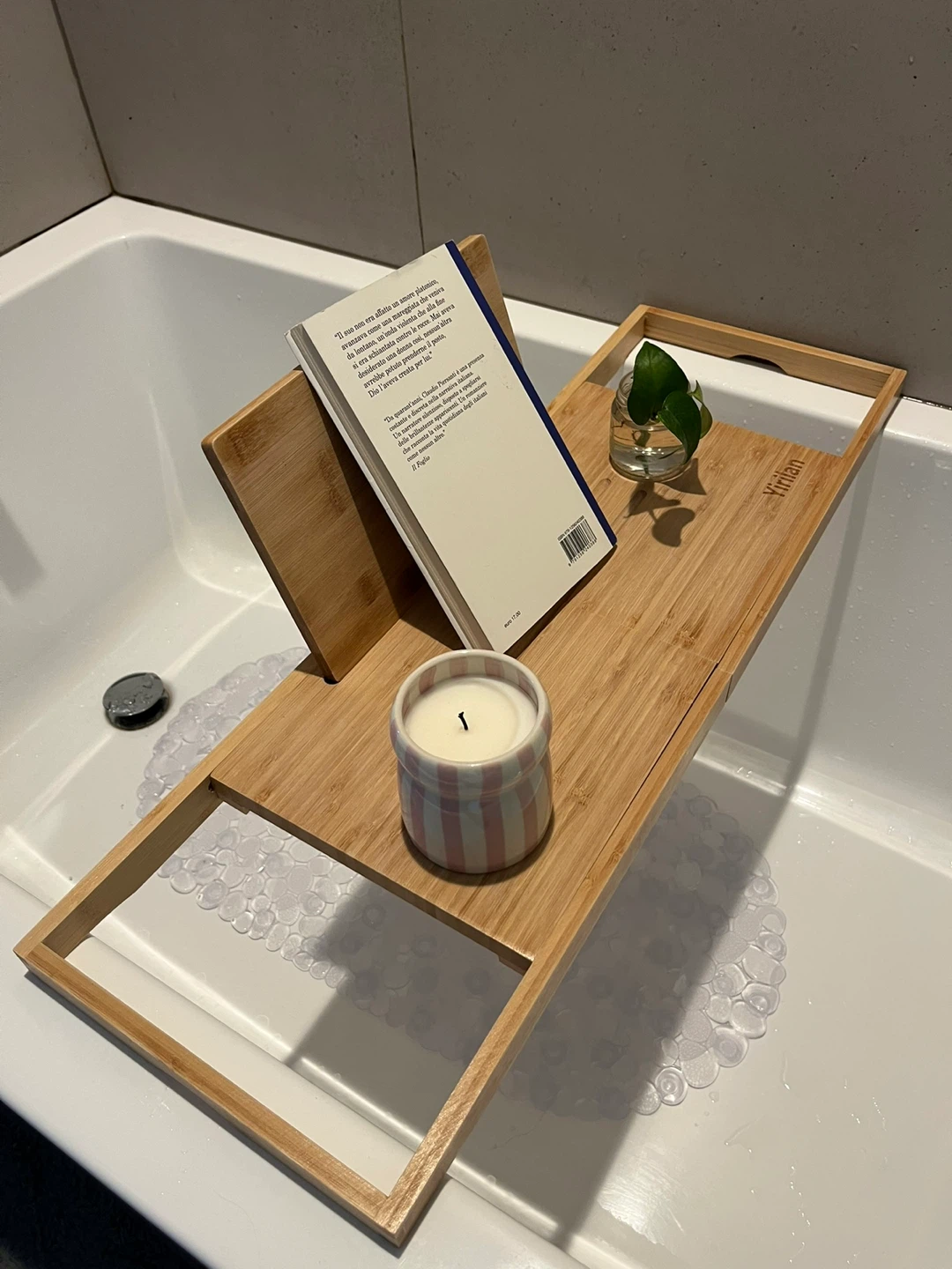 Wooden Bathtub Tray with Book Stand