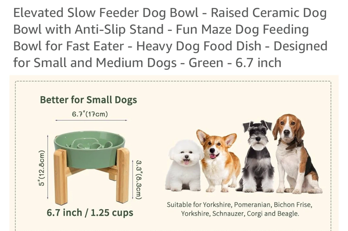 Elevated Slow Feeder Dog Bowl - Green 6.7 inch - photo 2