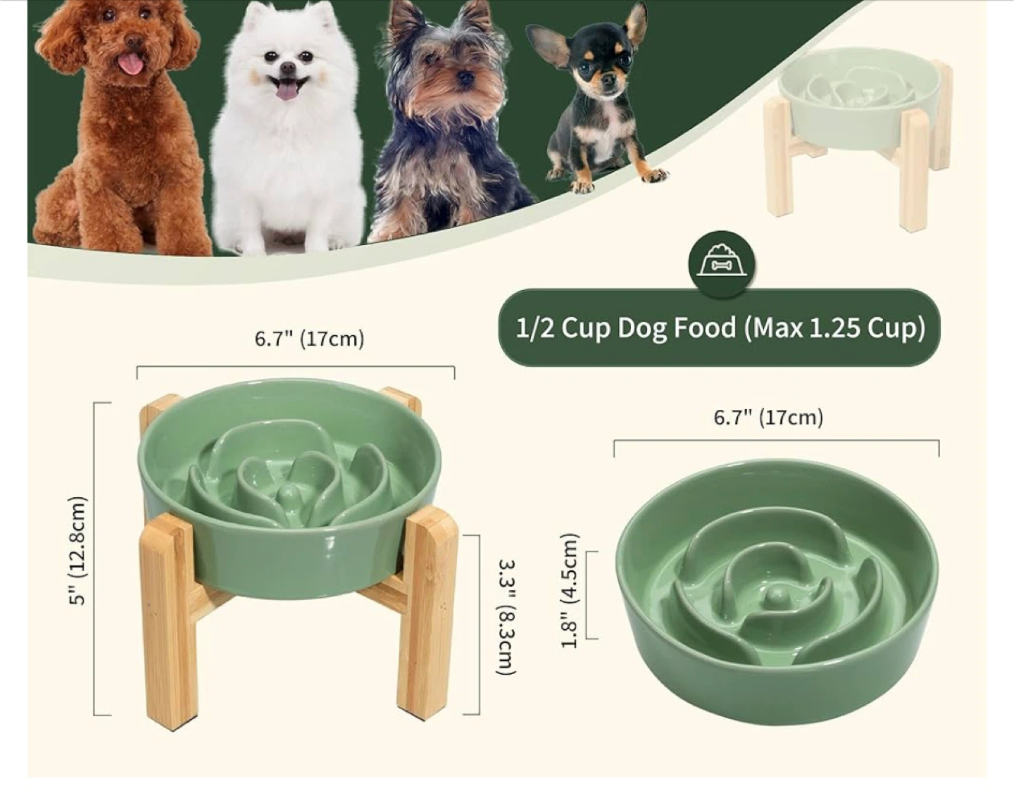 Elevated Slow Feeder Dog Bowl - Green 6.7 inch - photo 3