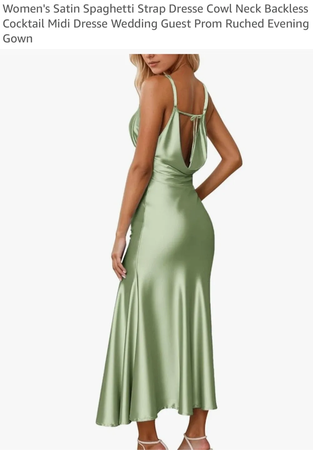Green Satin Spaghetti Strap Dress