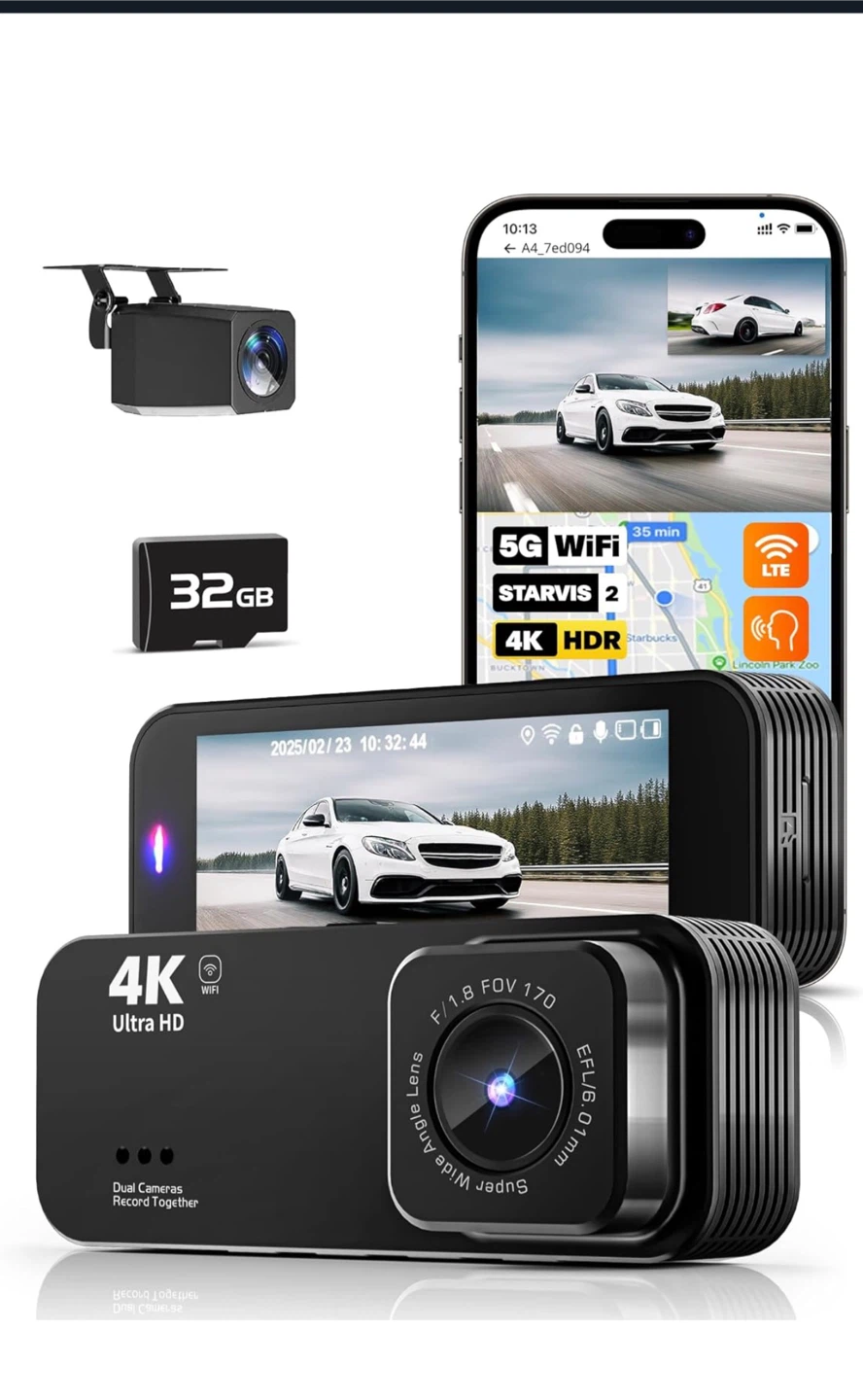 4K Ultra HD Dash Cam - Dual Cameras, New in Box