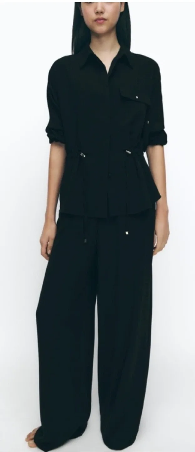 Zara Wide Leg Crepe Pants (New, Size M) image indicator(4)
