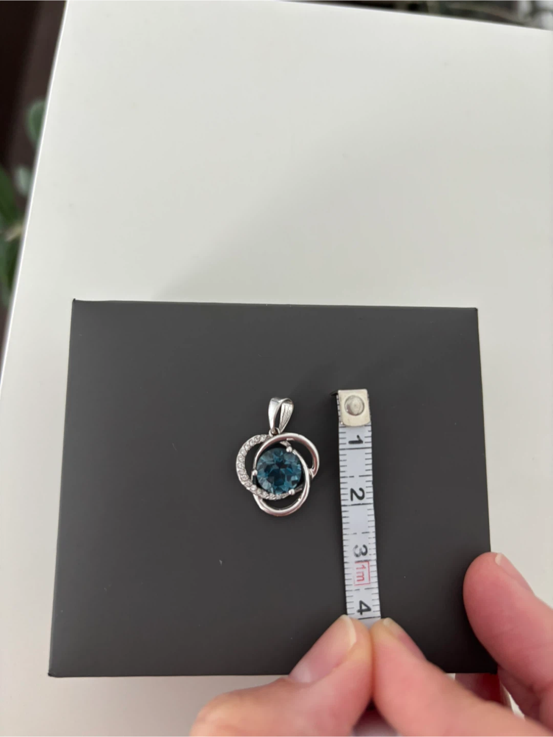 14K White Gold Pendant with Blue Topaz and Cubic Zirconias - photo 3