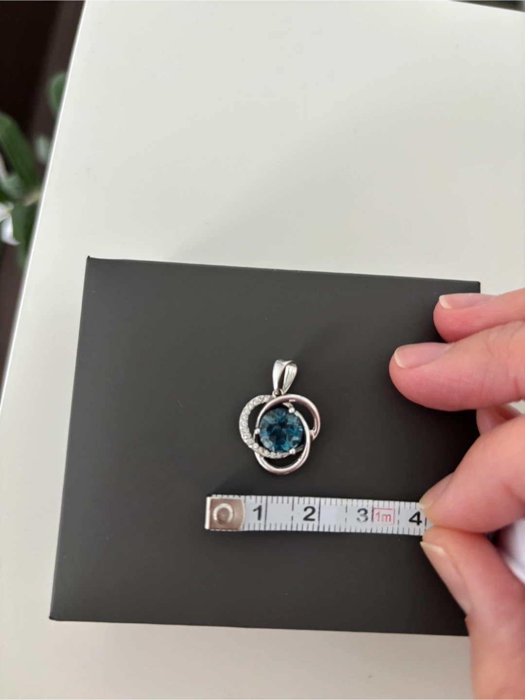 14K White Gold Pendant with Blue Topaz and Cubic Zirconias - photo 2