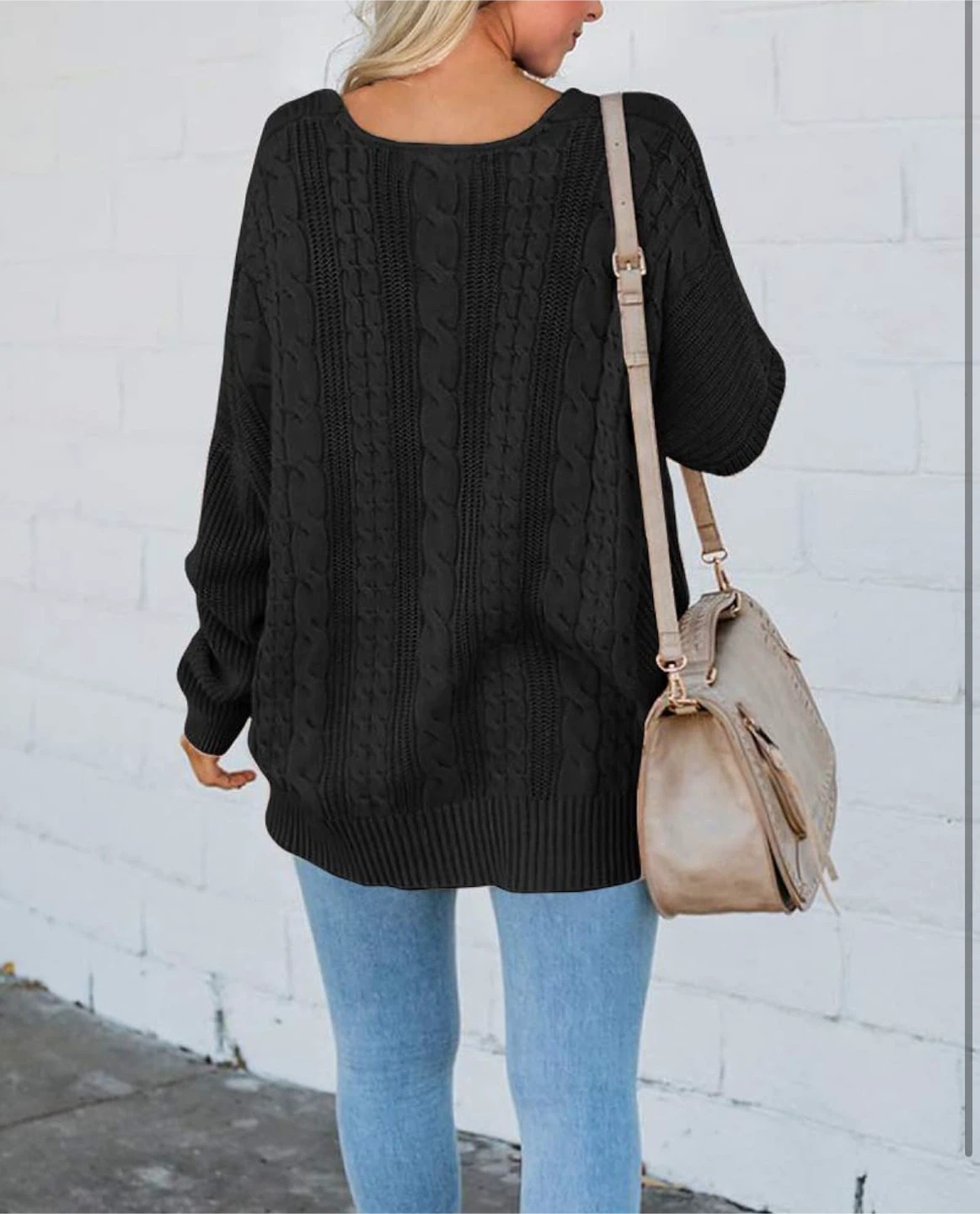 NEW! Black Cable Knit V-Neck Lace Up Sweater - photo 3