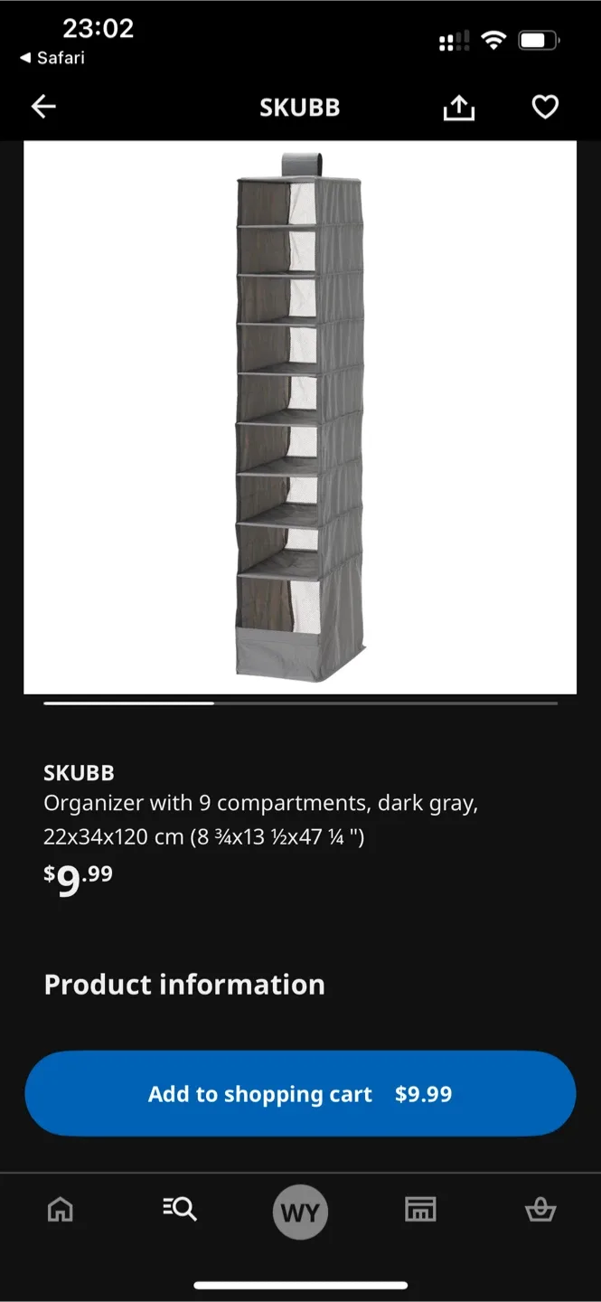 IKEA SKUBB 9-Compartment Hanging Storage Organiser, Dark Gray