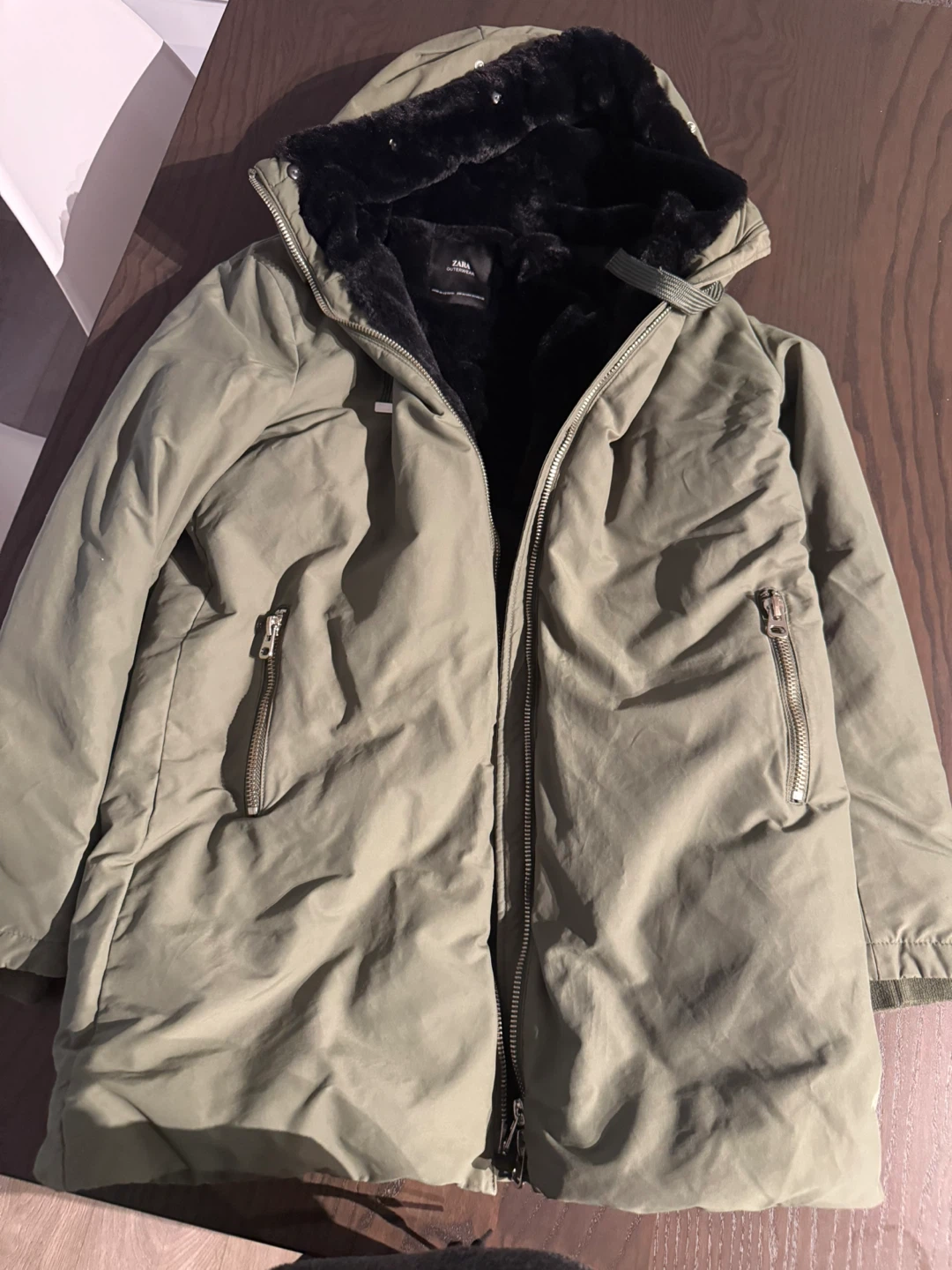 Zara Olive Green Winter Parka - Size Small