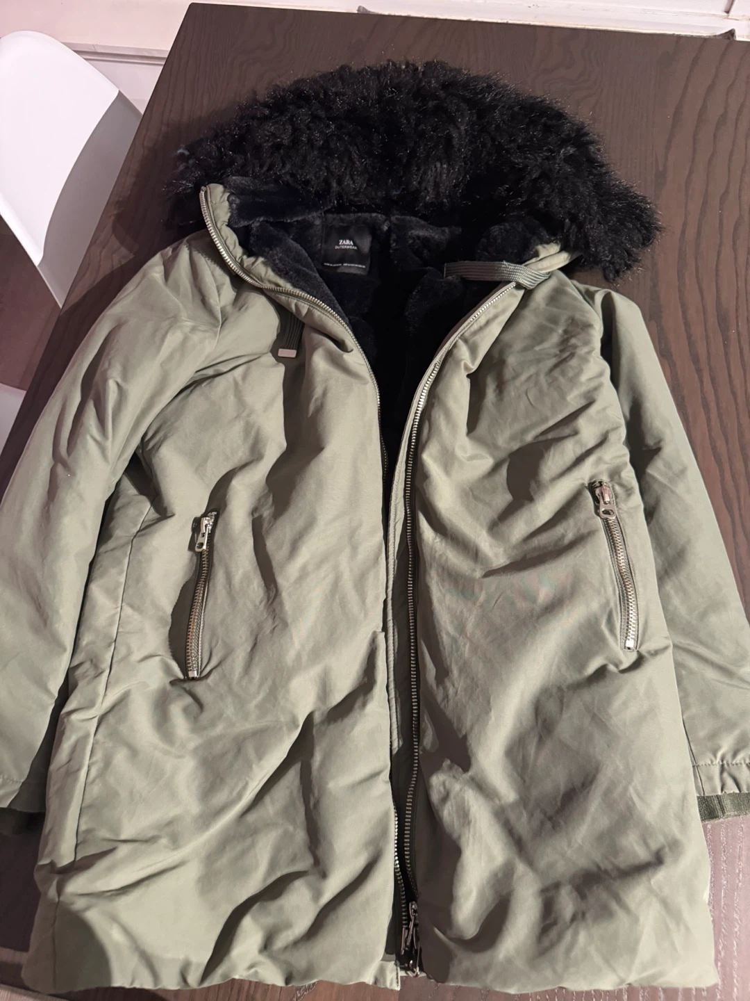 Zara Olive Green Winter Parka - Size Small - photo 2