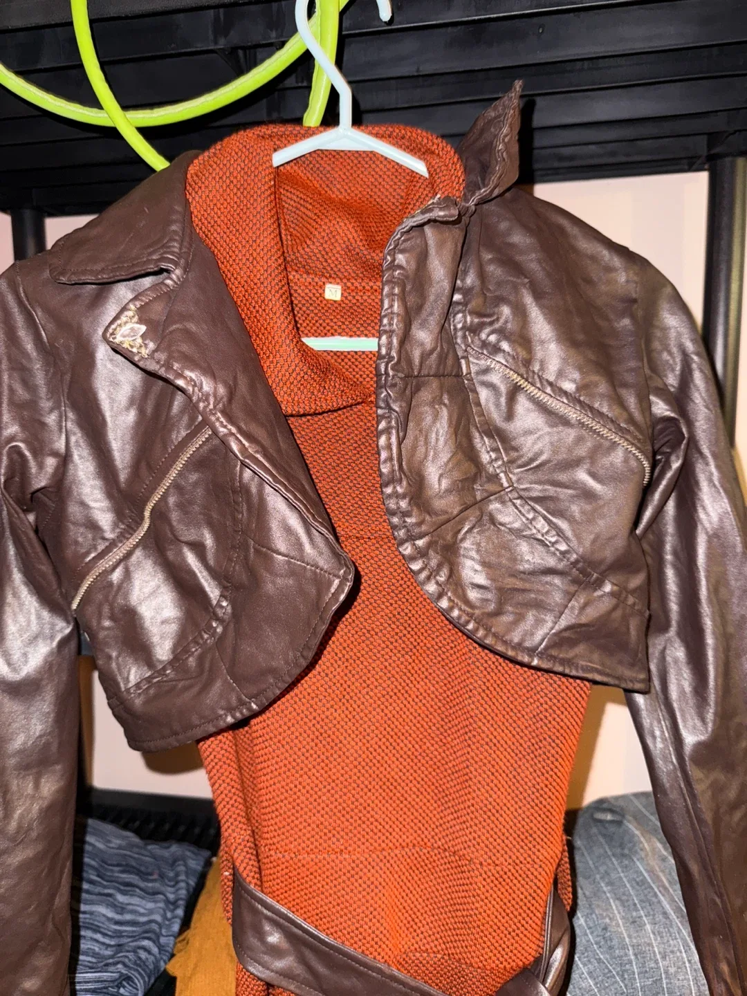Brown Faux Leather Cropped Jacket image indicator(2)
