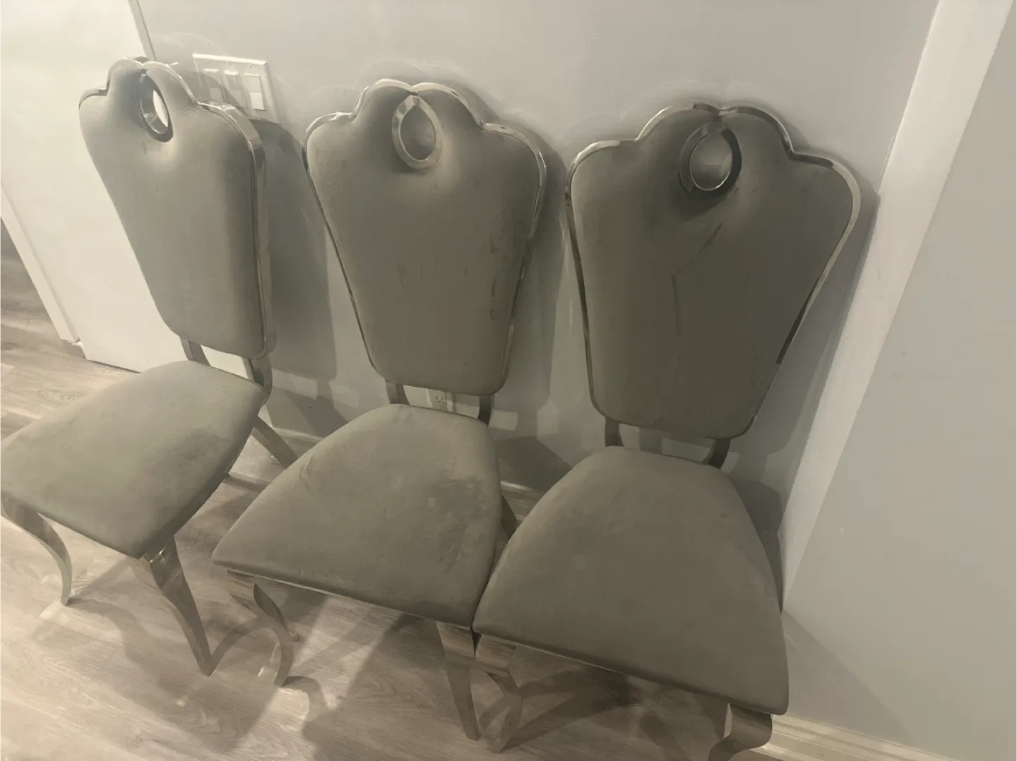 Set of 3 Grey Upholstered Dining Chairs