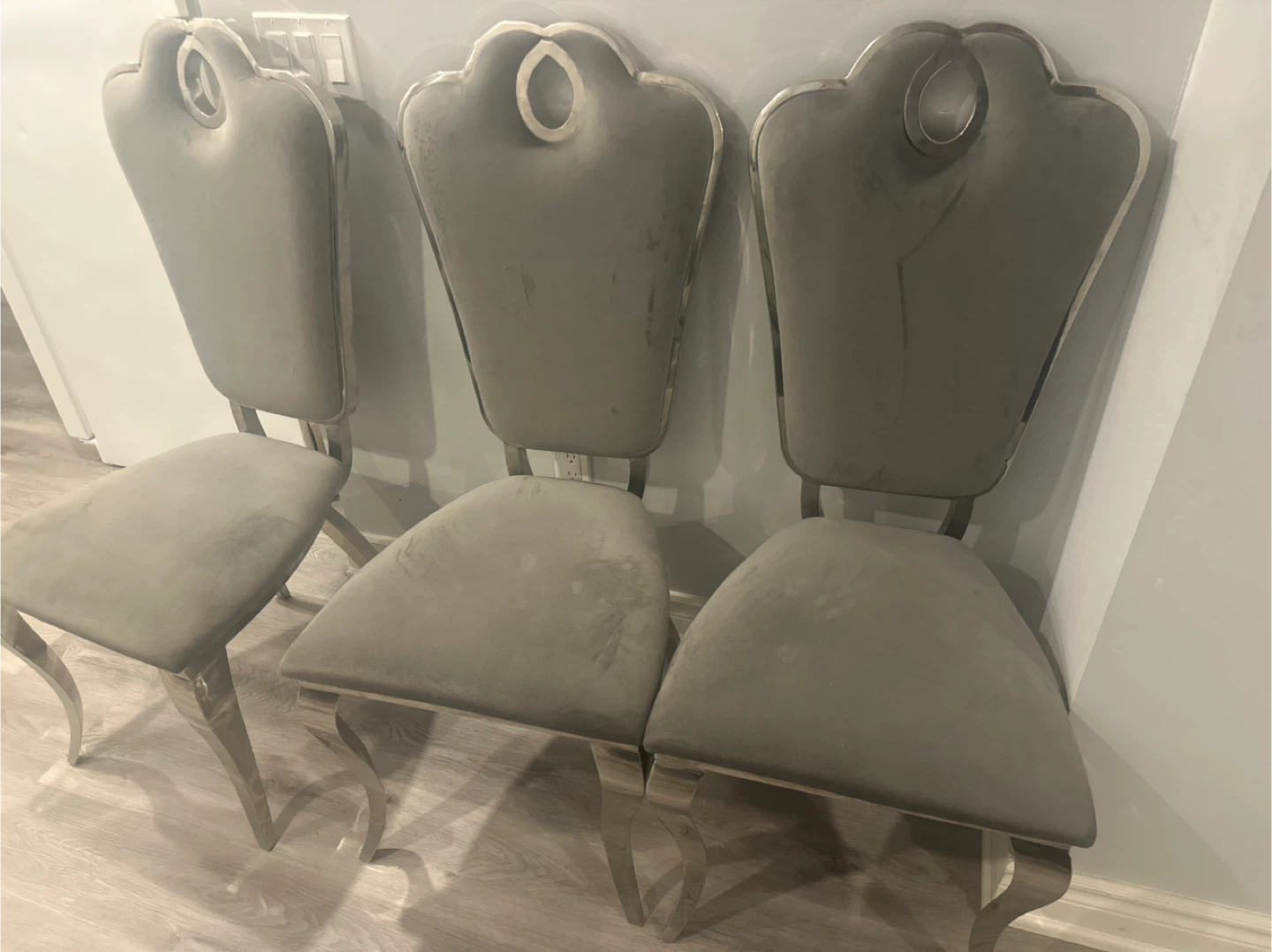 Set of 3 Grey Upholstered Dining Chairs - photo 2