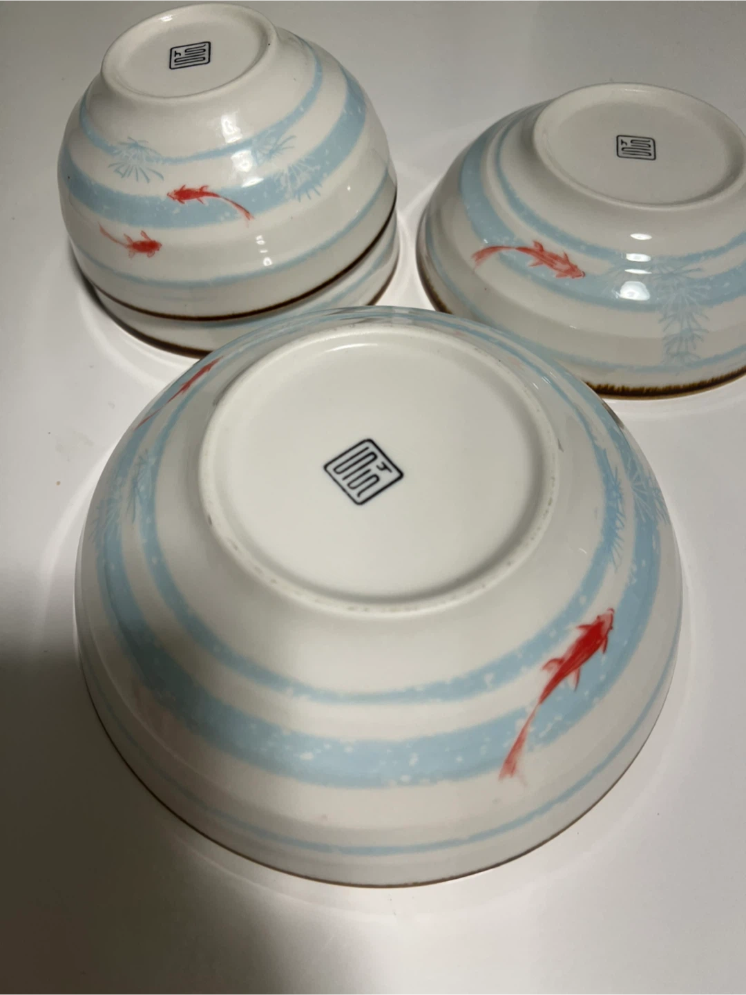 White Ceramic Bowls with Brown Rim - Set of 3 - photo 3