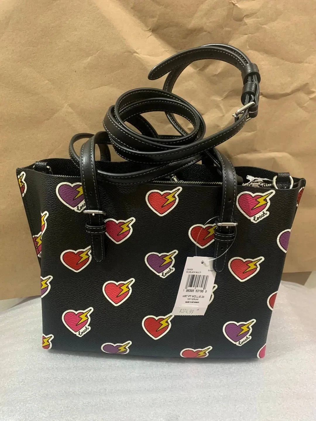 Coach Black Leather Heart Print Tote Bag image indicator(4)