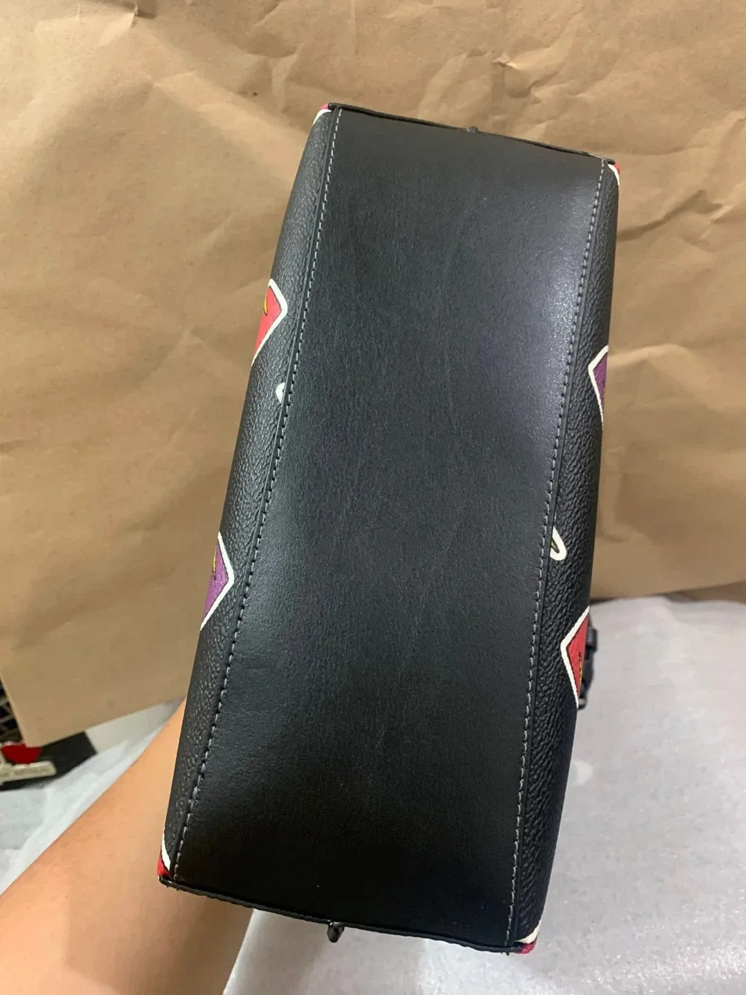 Coach Black Leather Heart Print Tote Bag image indicator(6)