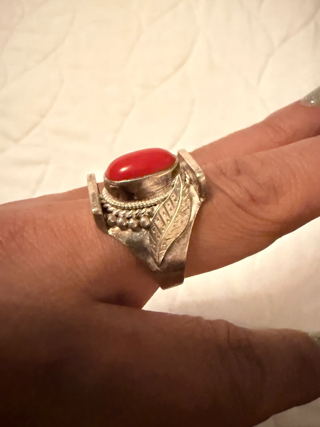 Red Stone Silver Ring