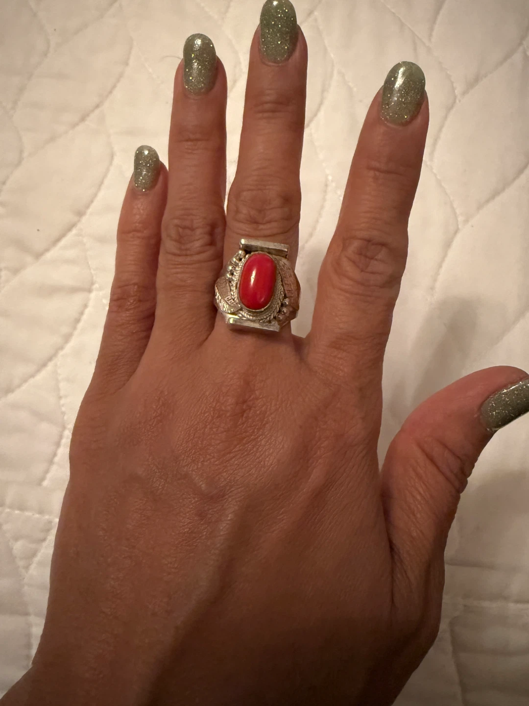 Red Stone Silver Ring - photo 2