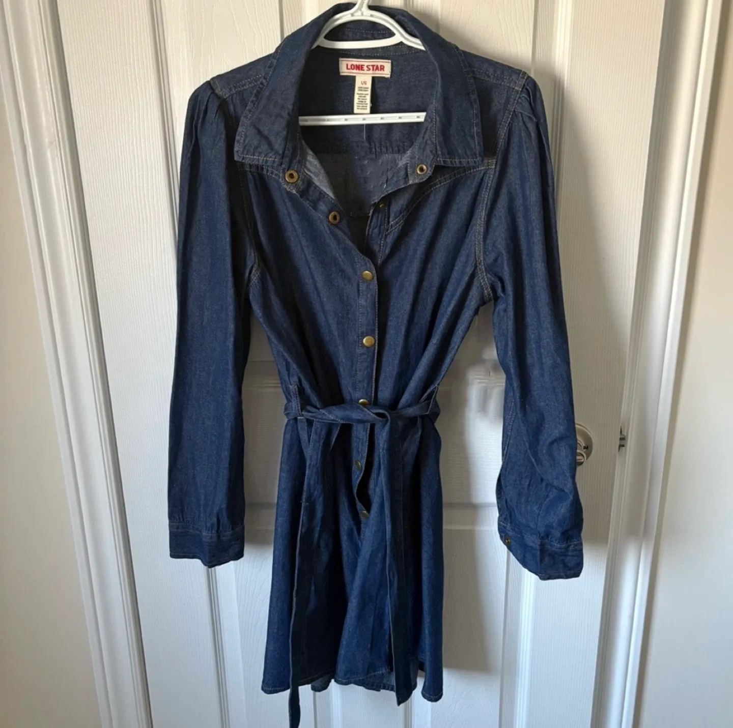Lone Star Dark Blue Denim Long Sleeve Button Down Dress size L