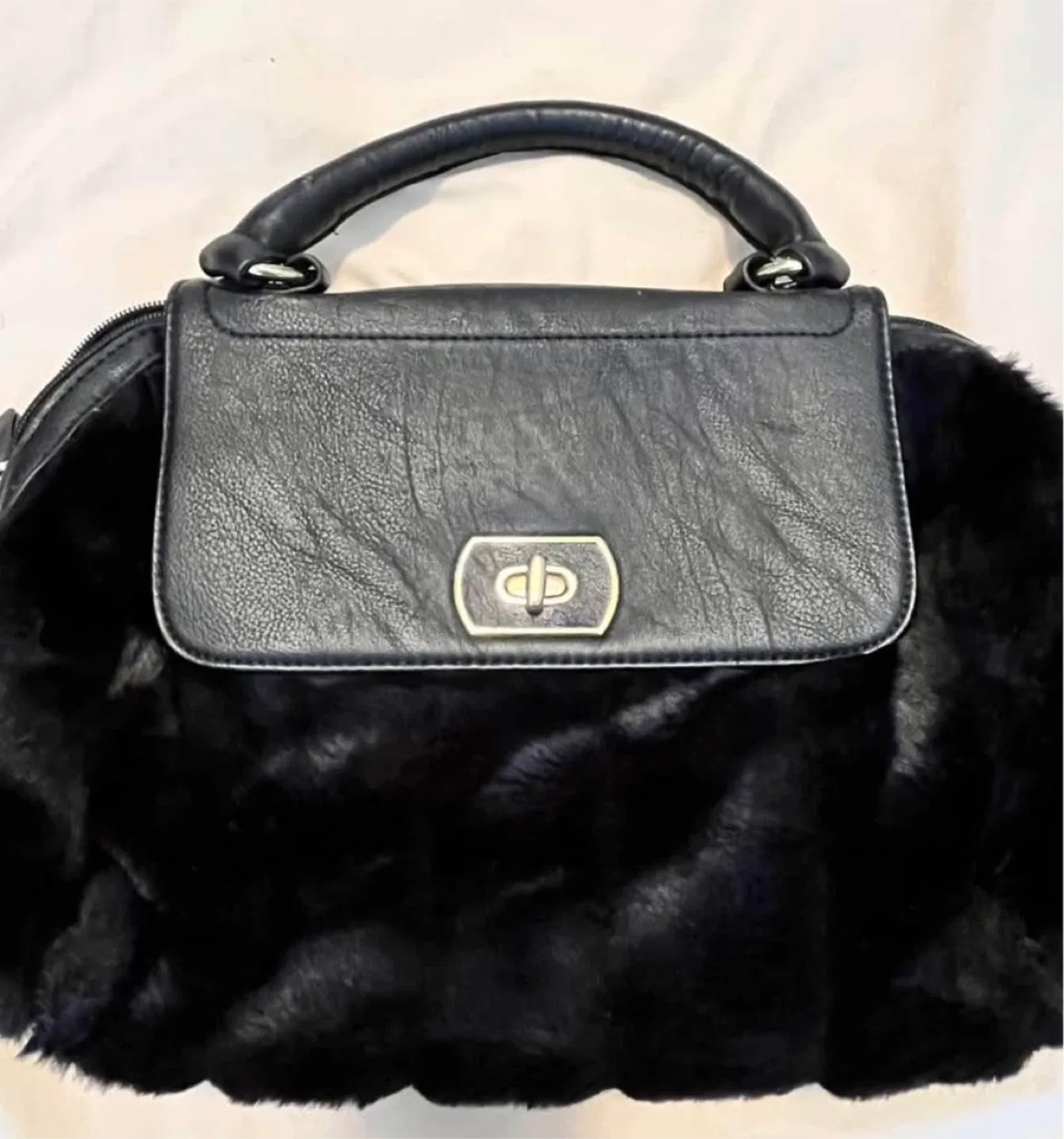 Black Faux Fur Handbag