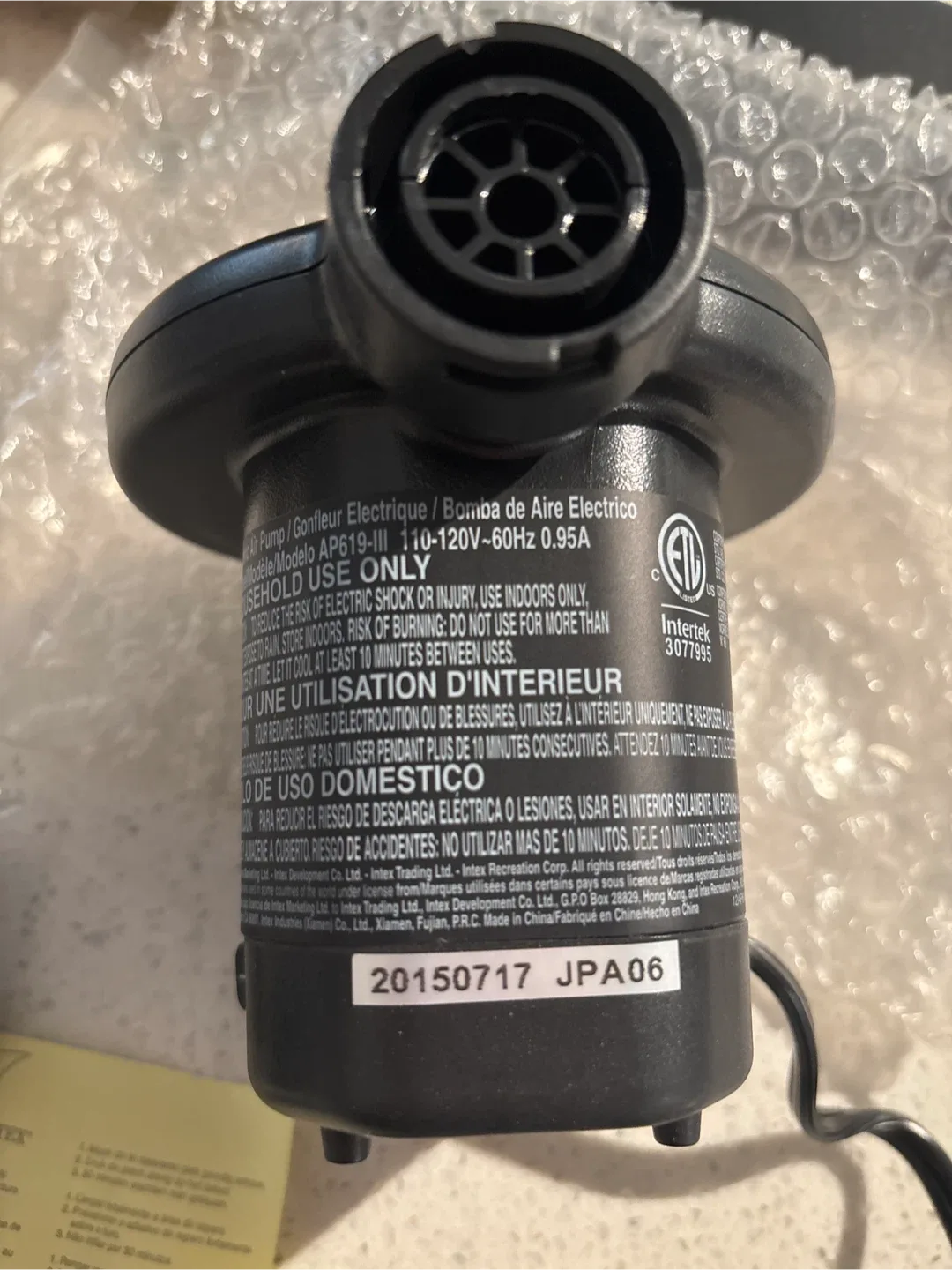 Intex Quick-Fill Electric Air Pump image indicator(9)