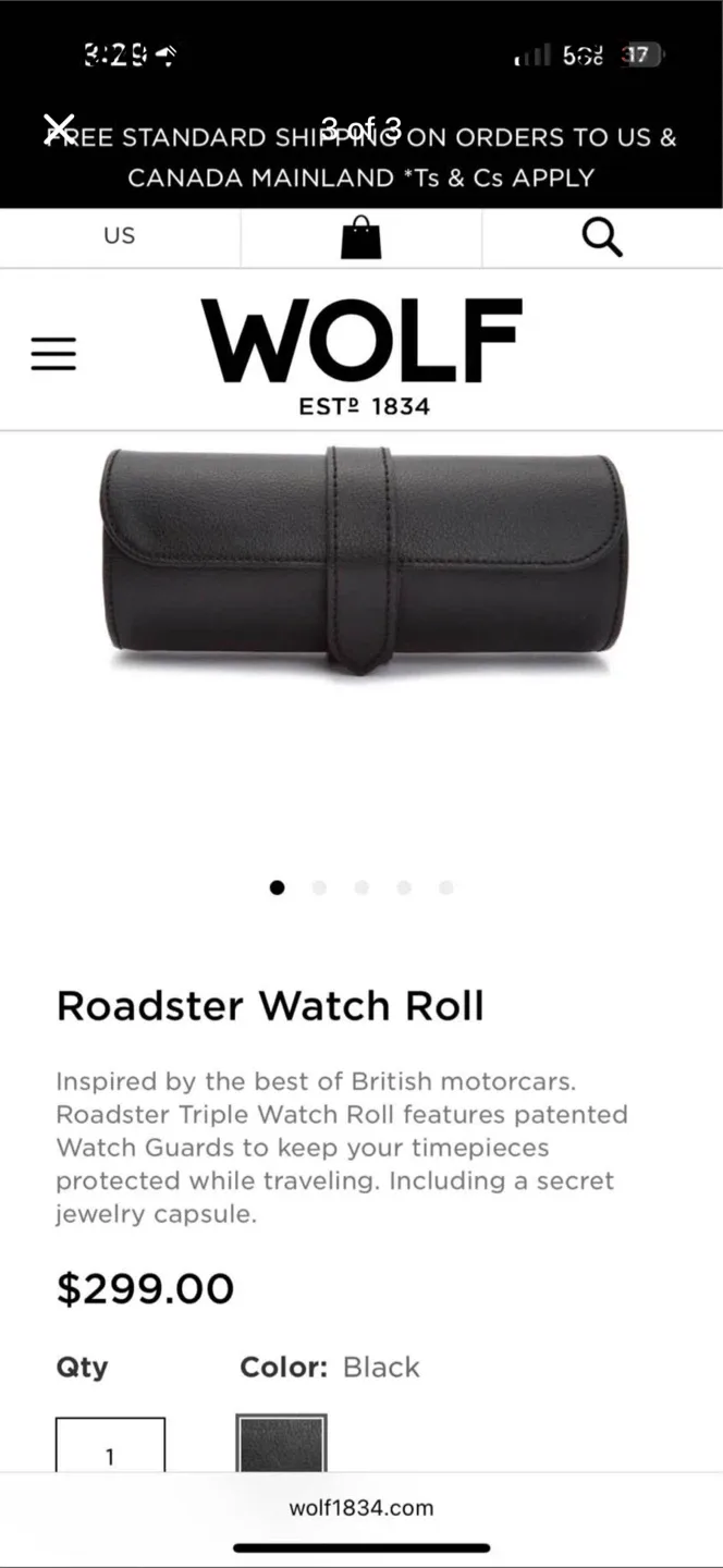 WOLF Roadster Triple Watch Roll - Black image indicator(3)