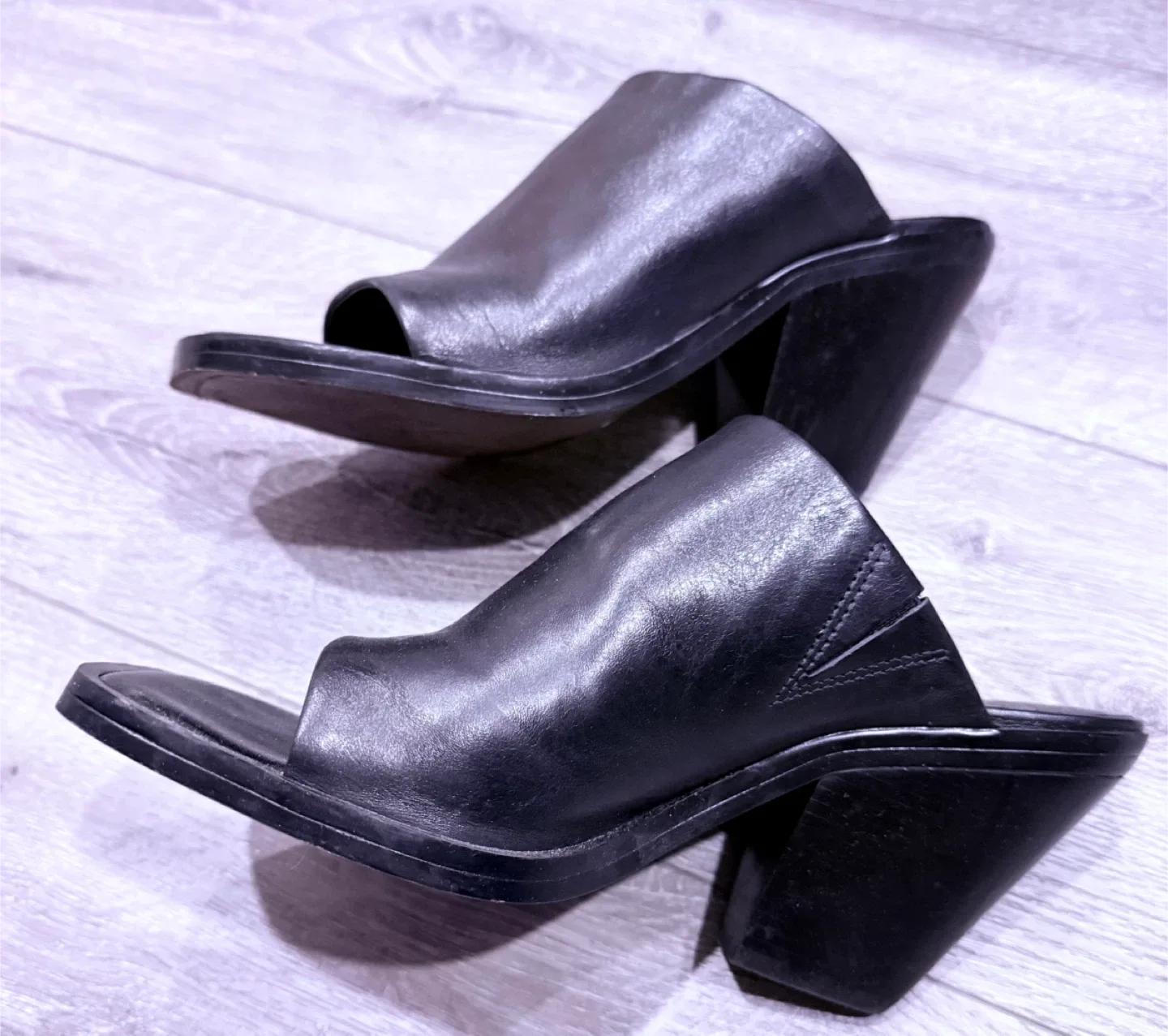 Vince Camuto Black Leather Heeled Mules image indicator(6)
