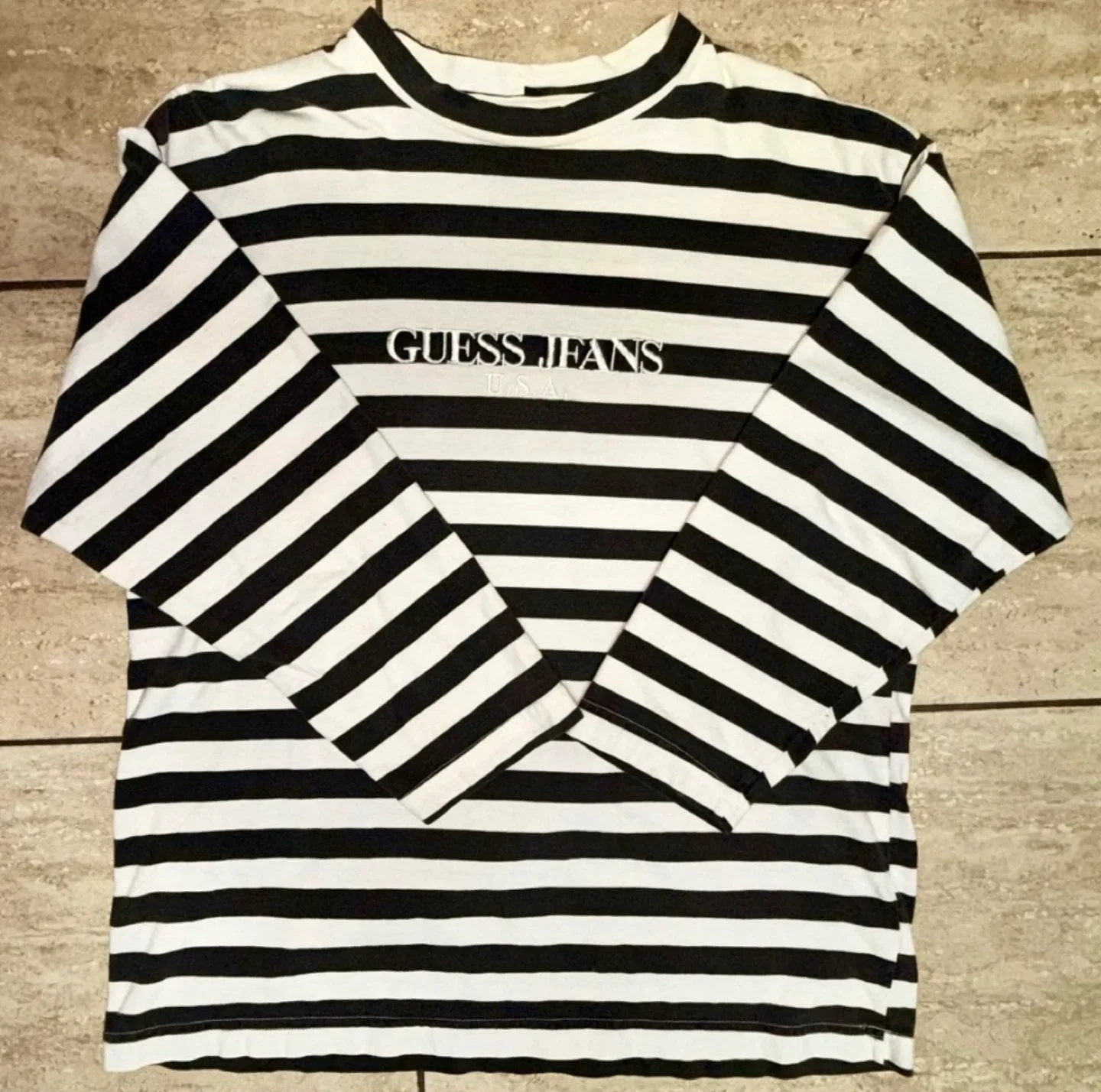RARE 90s OG Guess Striped Long Sleeve Embroidered Vintage Shirt image indicator(6)
