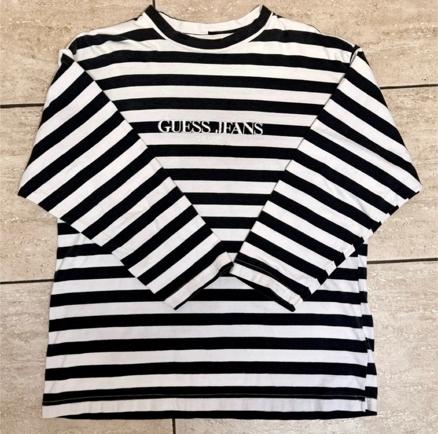 RARE 90s OG Guess Striped Long Sleeve Embroidered Vintage Shirt image indicator(5)