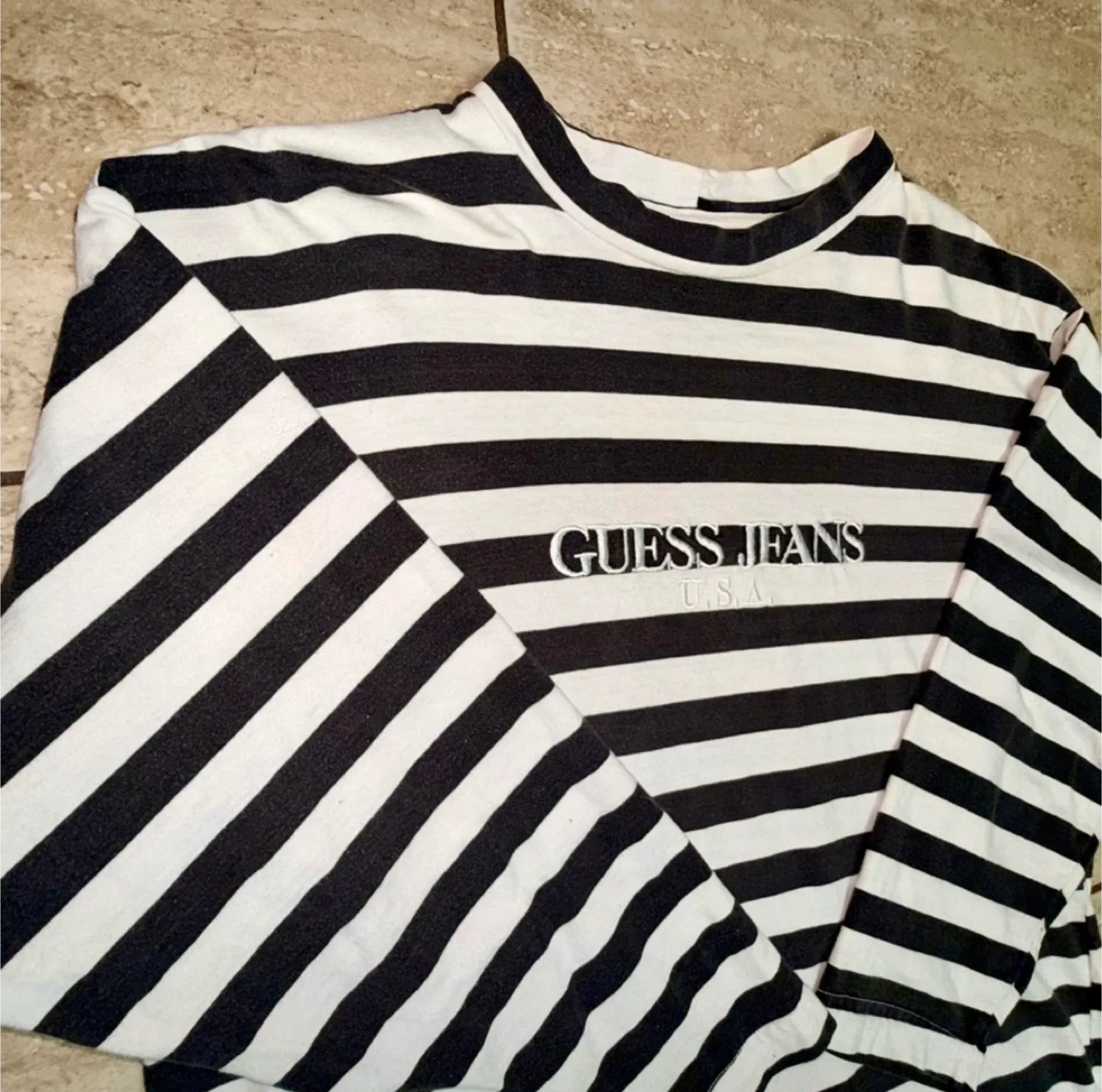 RARE 90s OG Guess Striped Long Sleeve Embroidered Vintage Shirt image indicator(3)