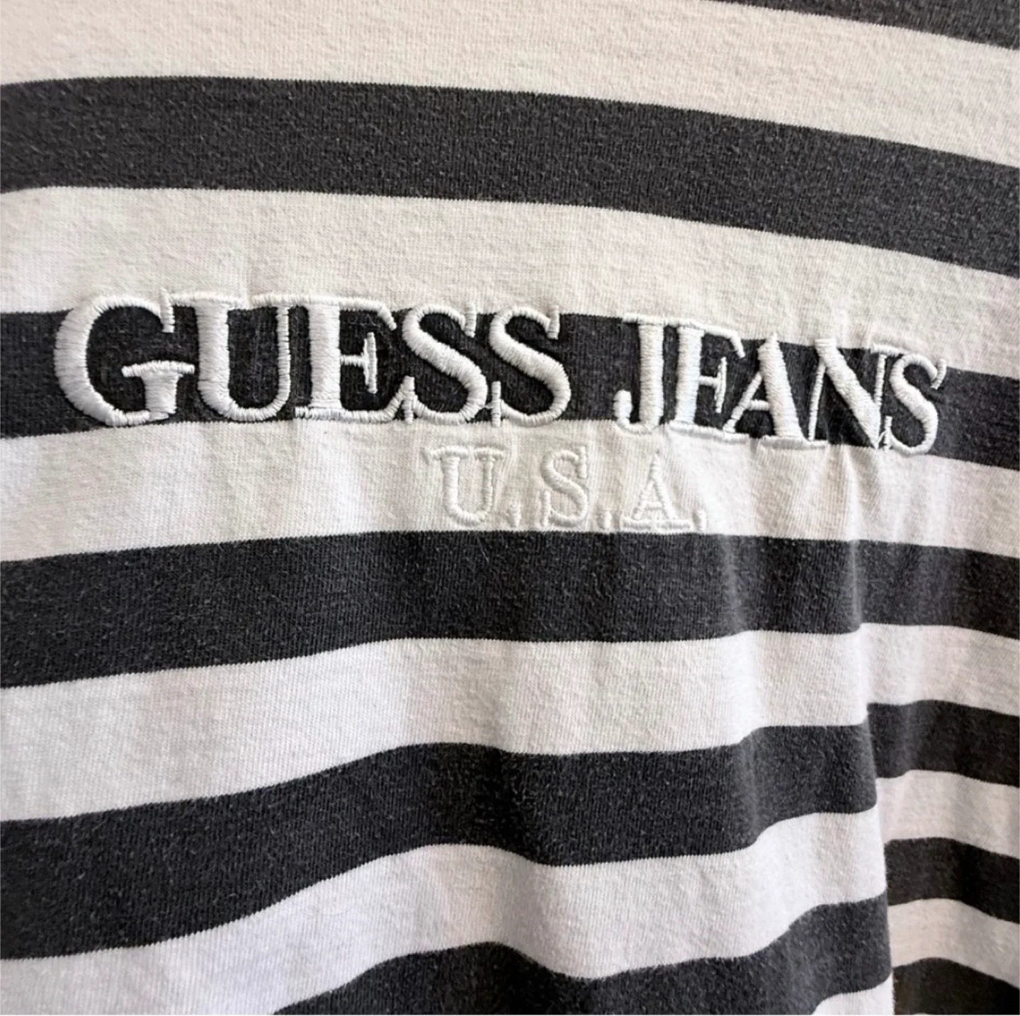RARE 90s OG Guess Striped Long Sleeve Embroidered Vintage Shirt image indicator(7)
