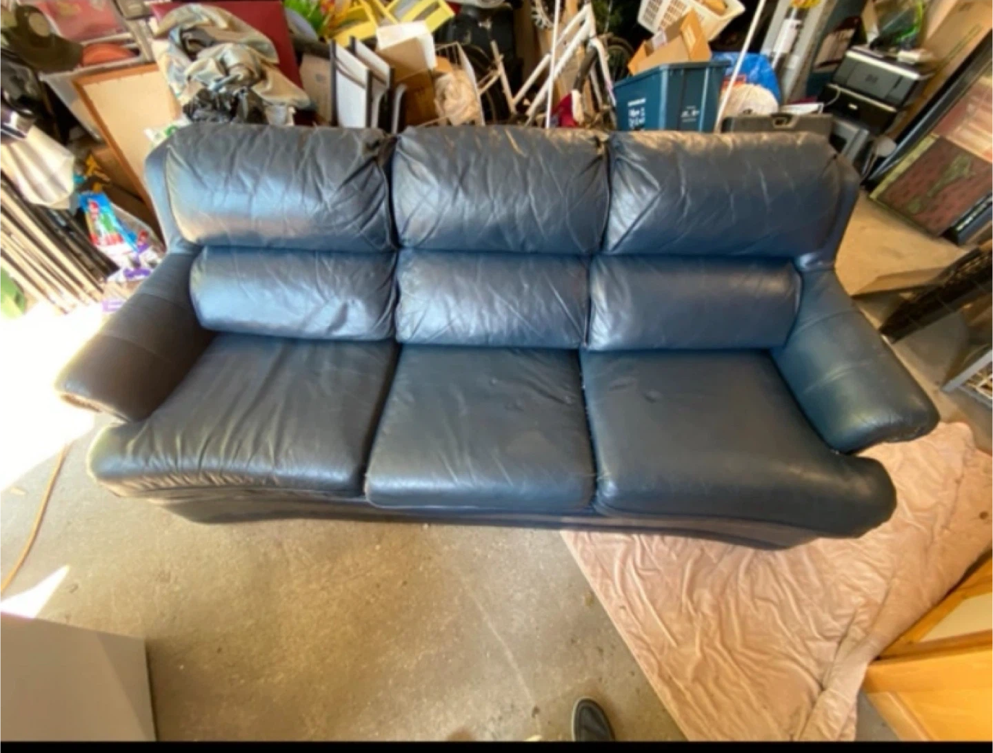 Navy Blue Leather Sofa