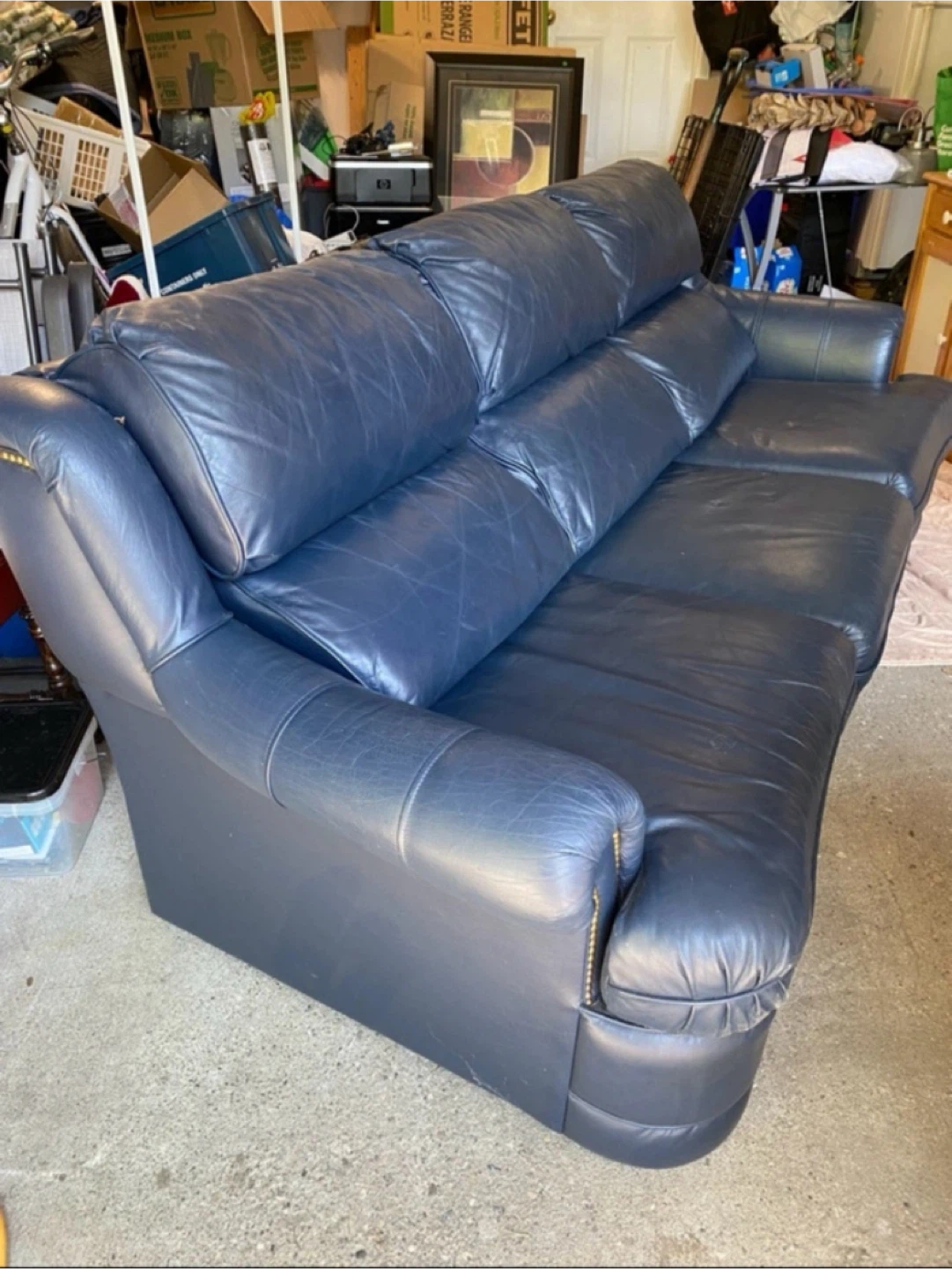 Navy Blue Leather Sofa - photo 2