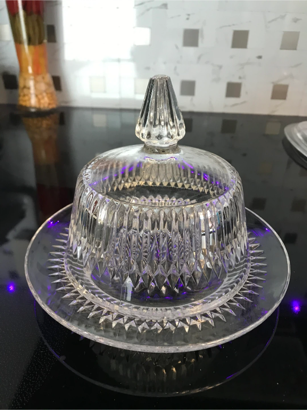 Vintage Jeannette Glass Anniversary Clear Covered Butter Dish