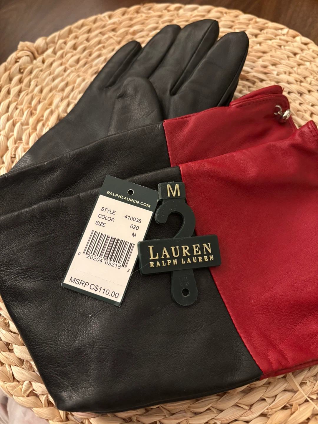Ralph Lauren Leather Gloves - Black & Red - Size M