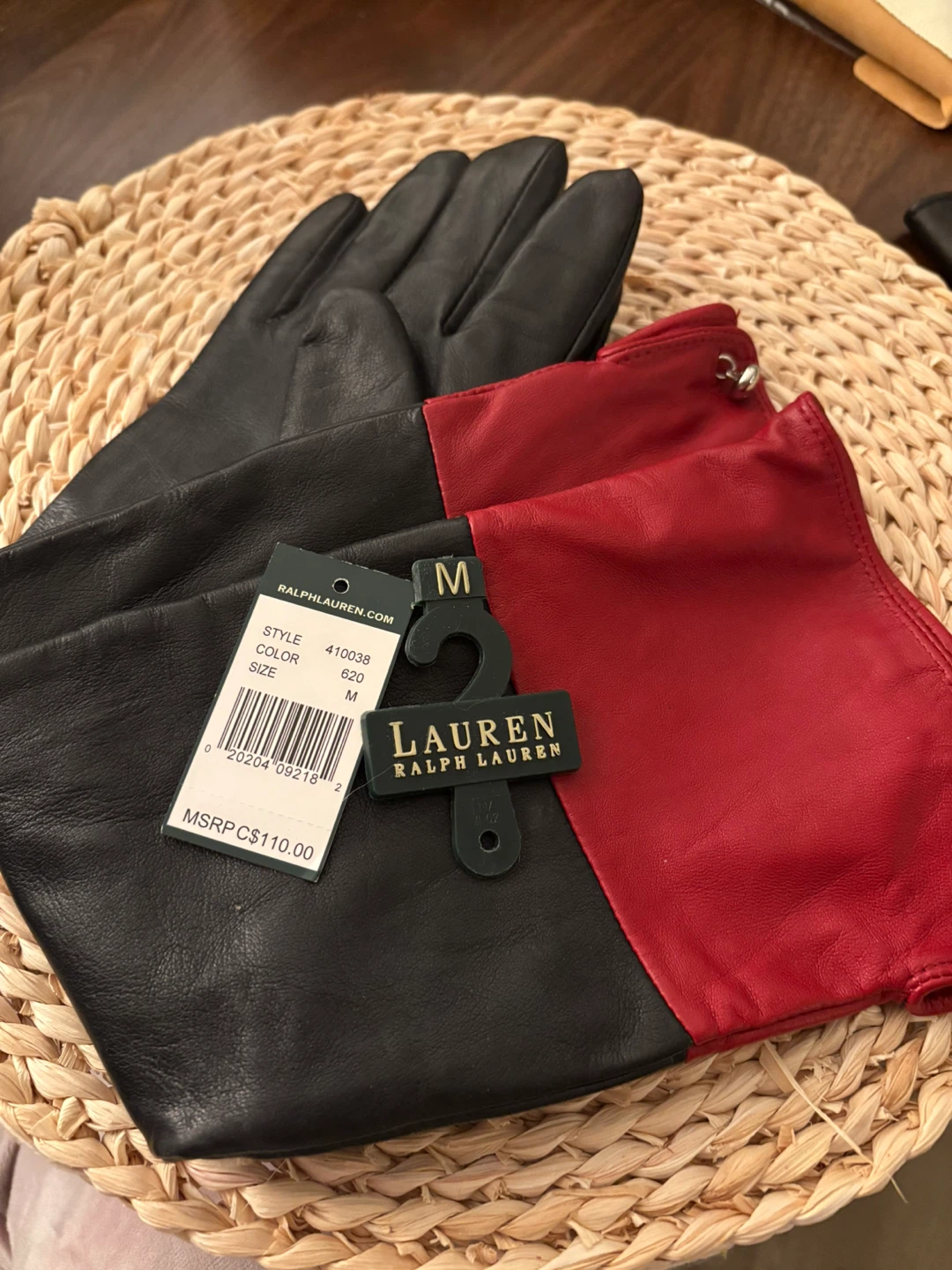 Ralph Lauren Leather Gloves - Black & Red - Size M - photo 2