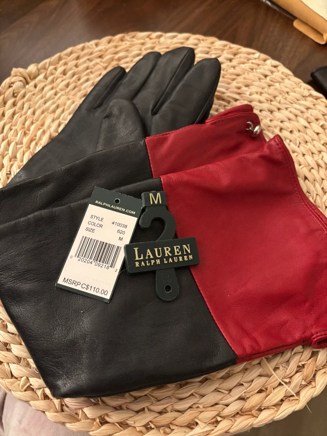 Ralph Lauren Leather Gloves - Black & Red - Size M image indicator(2)