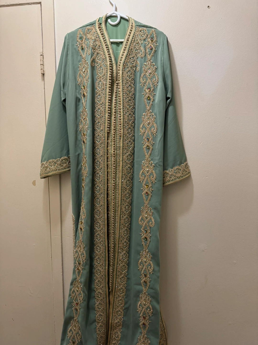 Mint Green Embroidered Moroccan Kaftan