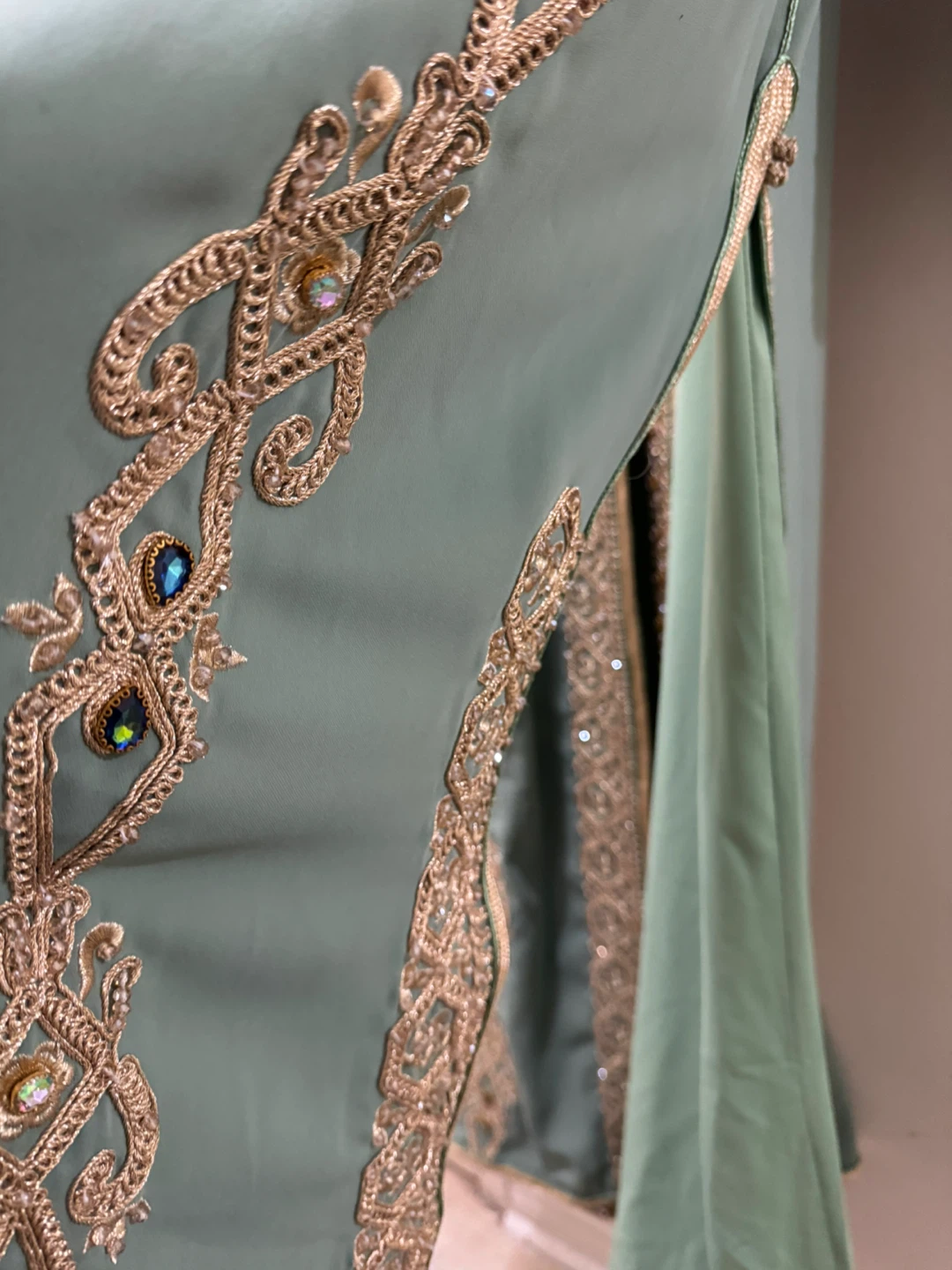Mint Green Embroidered Moroccan Kaftan - photo 4