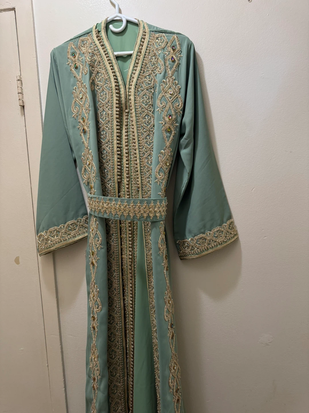 Mint Green Embroidered Moroccan Kaftan - photo 2