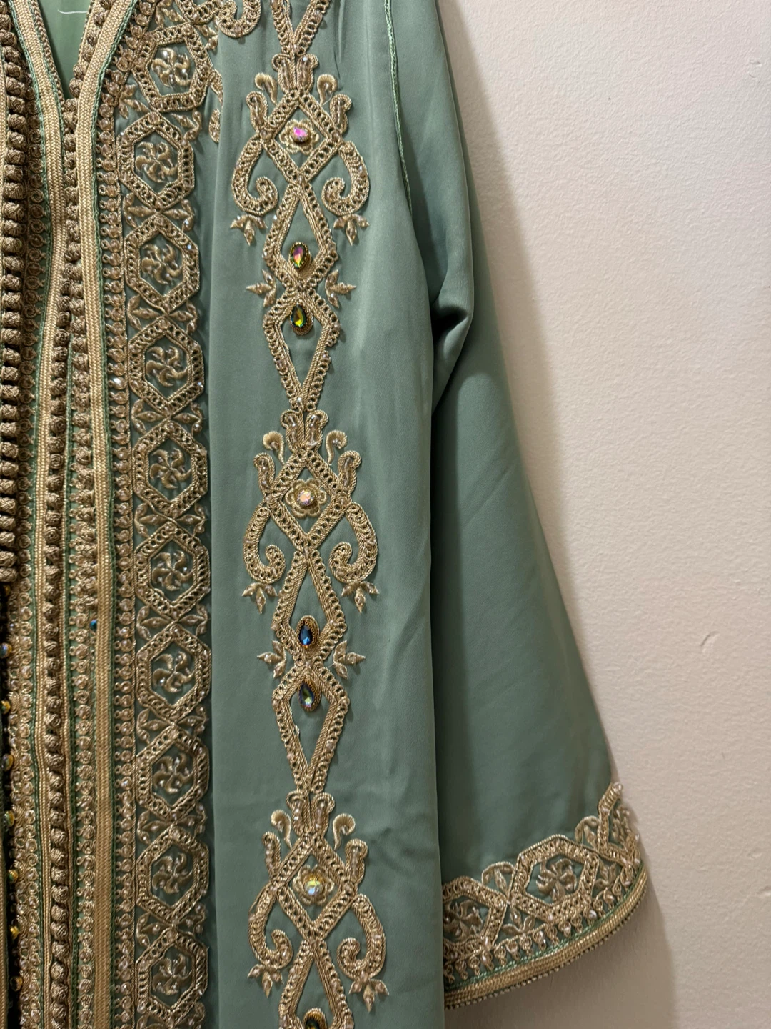 Mint Green Embroidered Moroccan Kaftan - photo 5