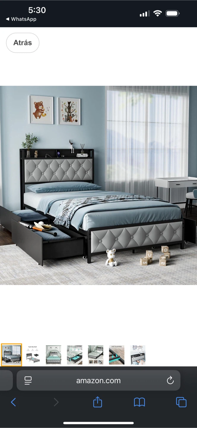 Full Size Bed Frame with Storage Drawers & Charging Station