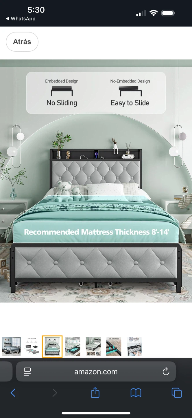 Full Size Bed Frame with Storage Drawers & Charging Station - photo 2