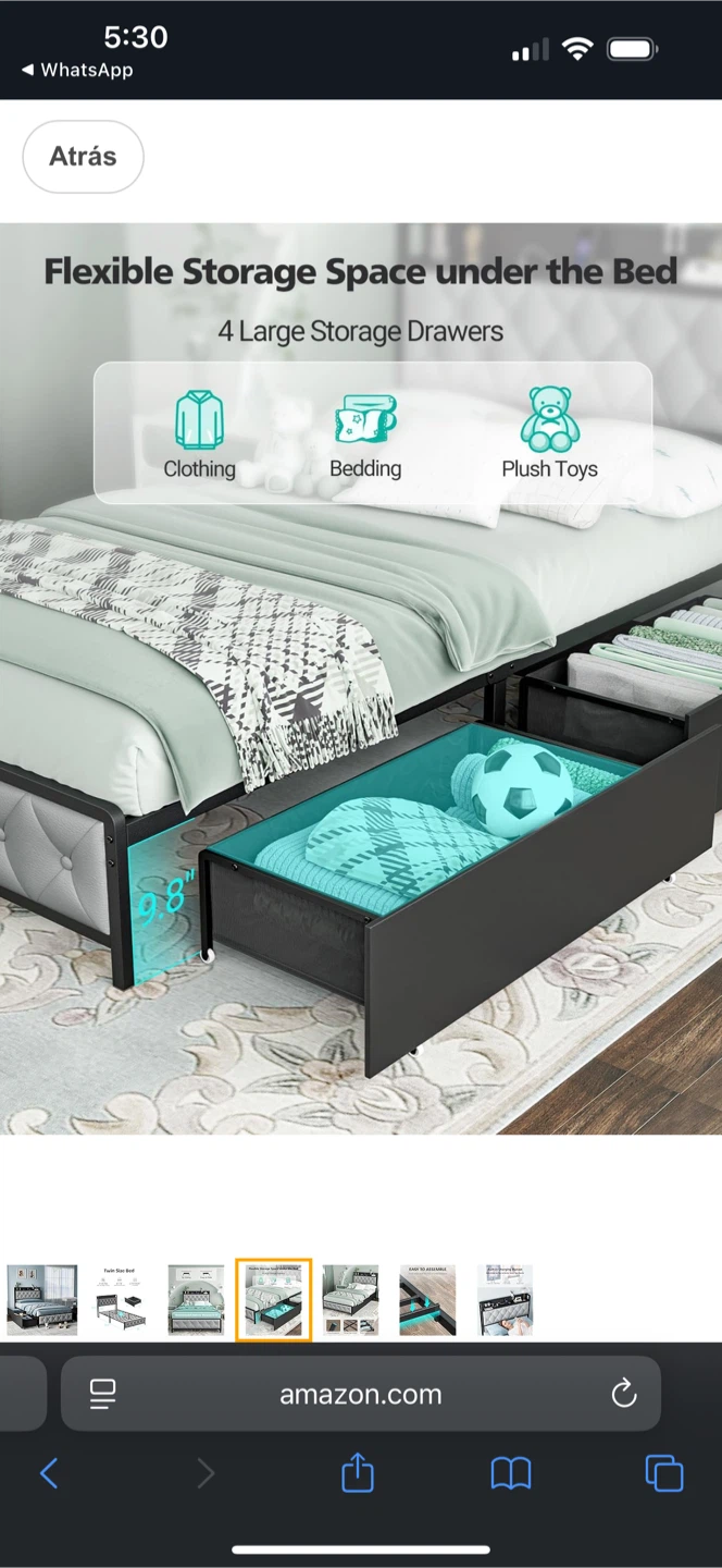 Full Size Bed Frame with Storage Drawers & Charging Station - photo 3