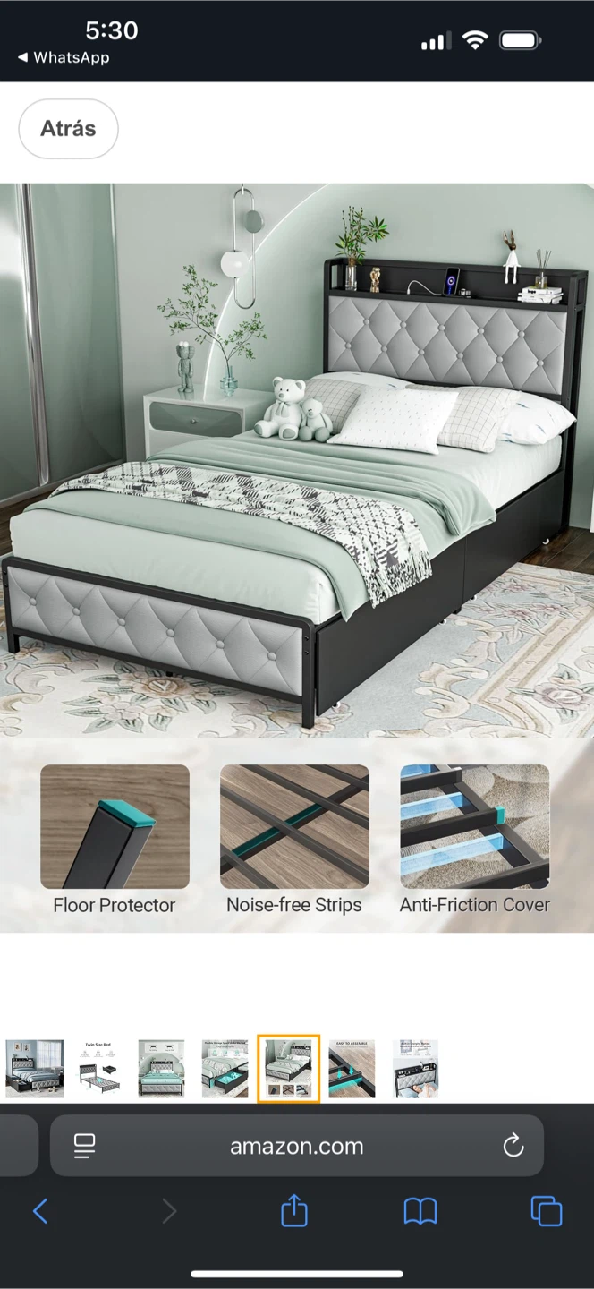 Full Size Bed Frame with Storage Drawers & Charging Station - photo 4